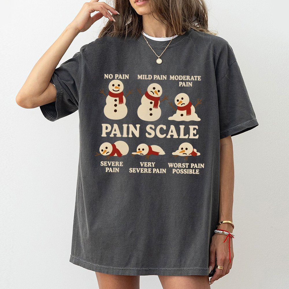 Snowman Pain Scale T-Shirt | Funny Melting Christmas Medical Humor | Premium Cotton Tee | Gift for Nurses Doctors and Healthc