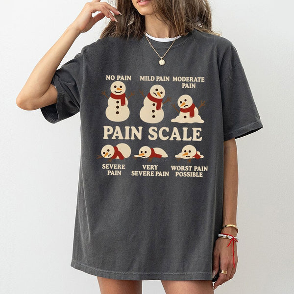Snowman Pain Scale T-Shirt | Funny Melting Christmas Medical Humor | Premium Cotton Tee | Gift for Nurses Doctors and Healthc