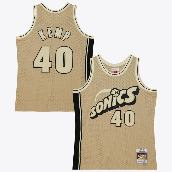 Seattle Supersonics Mitchell & Ness Shawn Kemp 1995 Swingman Jersey - Khaki