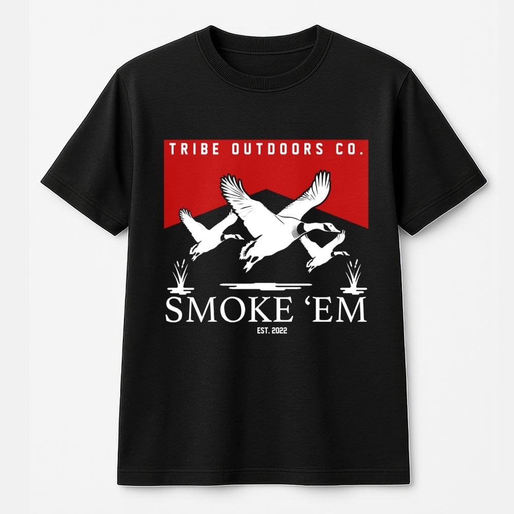 Duck Hunting T-Shirt | Smoke Em Waterfowl Graphic Tee | Premium 100% Cotton Shirt | Gift for Hunters and Outdoorsmen