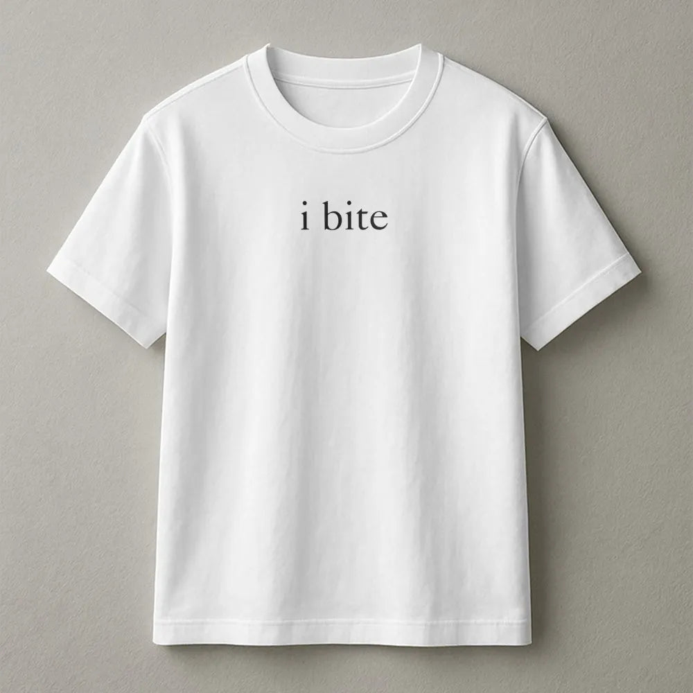 I Bite T-Shirt | Minimalist Graphic Sarcastic Meme | Premium Cotton Unisex Tee | Funny Gen Z Aesthetic Gift For Friends