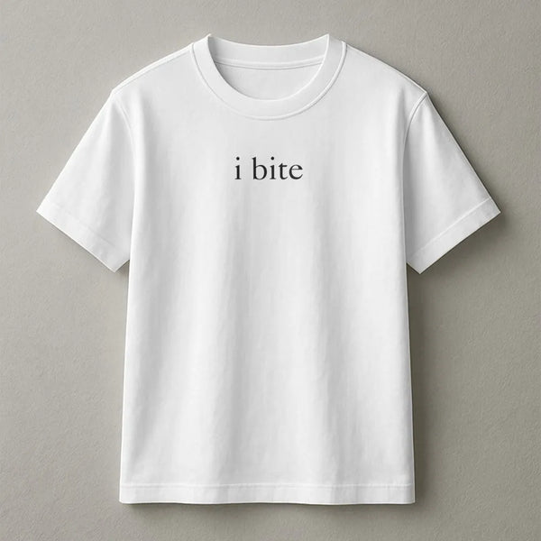 I Bite T-Shirt | Minimalist Graphic Sarcastic Meme | Premium Cotton Unisex Tee | Funny Gen Z Aesthetic Gift For Friends