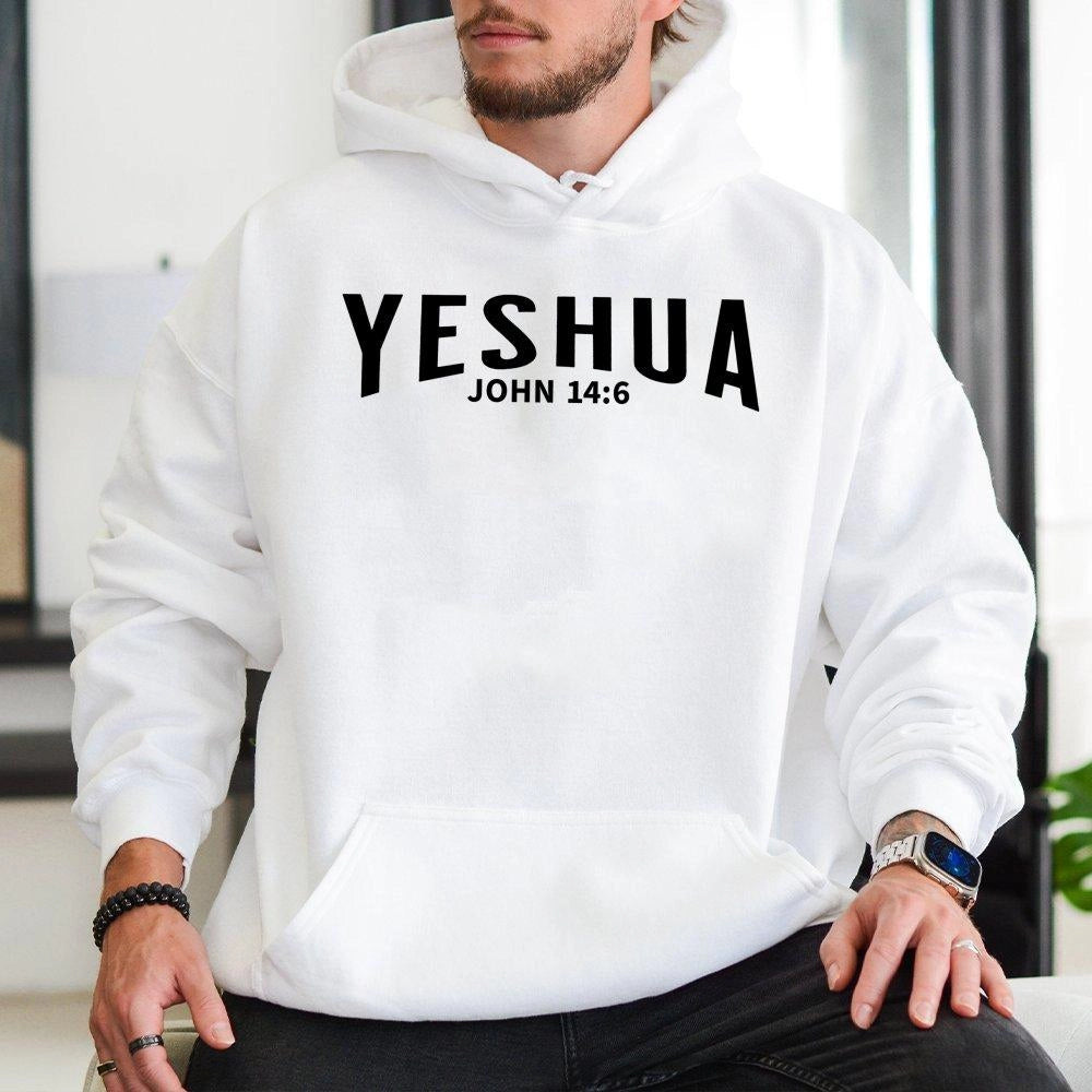 Yeshua Hoodie | John 14:6 Bible Verse Graphic Print | Premium Cotton Blend Sweatshirt | Inspirational Christian Faith Gift Fo