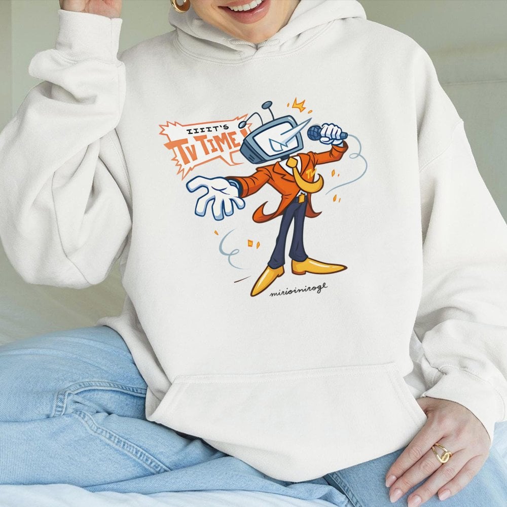 Retro TV Show Host Hoodie | Cartoon Television Character Graphic | Premium Cotton-Blend Fleece | Unique Gaming & Pop Culture 
