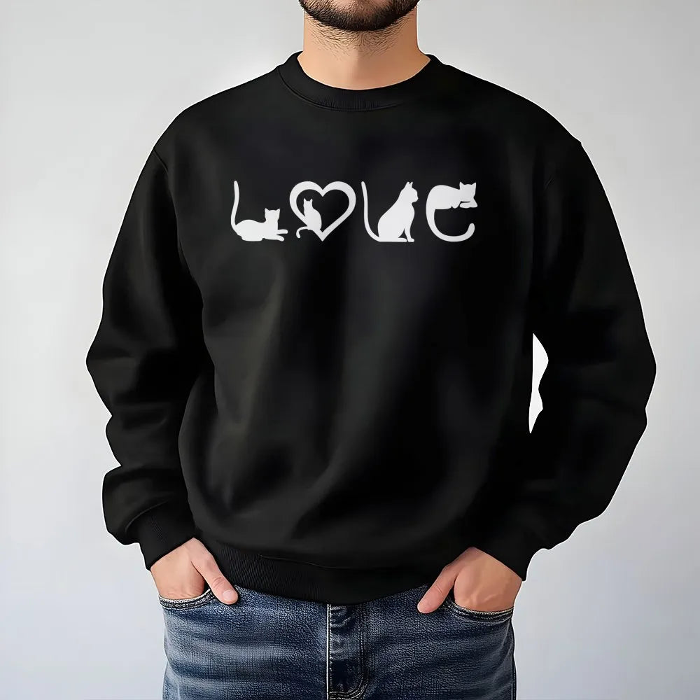 Cat Love Sweatshirt | Minimalist Cat Silhouette Graphic | Premium Cotton Blend | Gift for Cat Mom and Pet Lovers