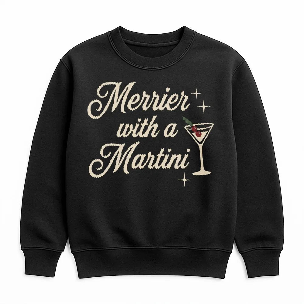 Merrier With A Martini Christmas Sweatshirt | Festive Holiday Drinking Graphic Tee | Premium Cotton Blend Crewneck | Funny Pa