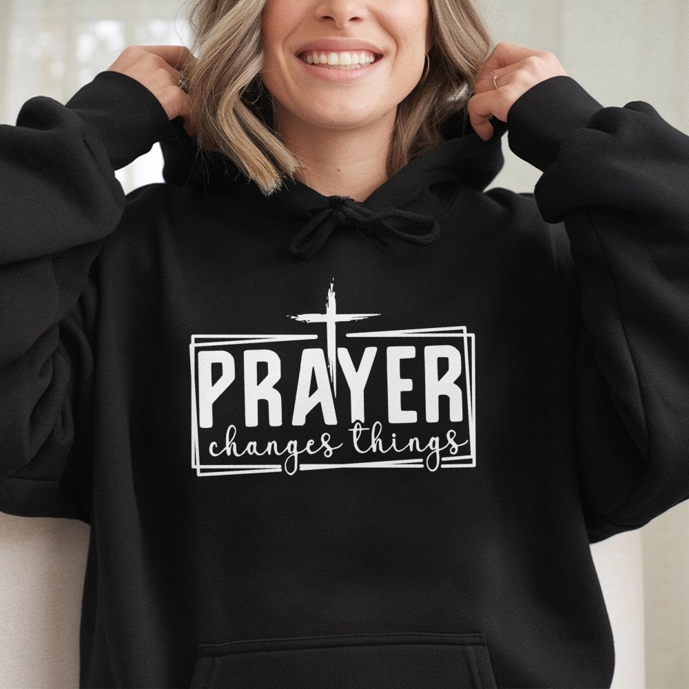 Prayer Changes Things Hoodie | Christian Faith Graphic Cross Design | Premium Cotton-Blend Sweatshirt | Religious Gift for Me