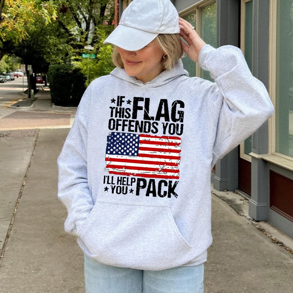 American Flag Hoodie | If This Flag Offends You Design | Premium Cotton-Blend Patriotic Sweatshirt | Unisex USA Pride Gift fo
