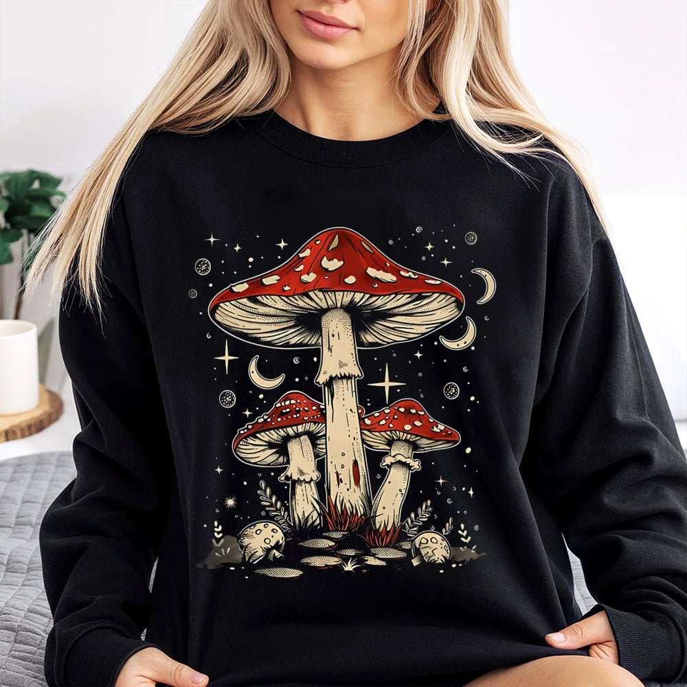 Celestial Mushroom Sweatshirt | Boho Toadstool Graphic Print | Soft Cotton Blend Premium Pullover | Gift for Nature and Cotta