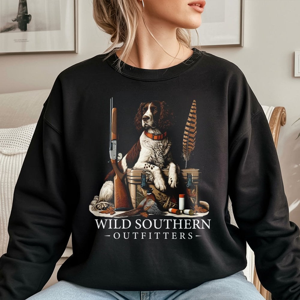 Hunting Dog Sweatshirt | English Springer Spaniel & Pheasant Design | Premium Cotton Blend | Gift for Outdoorsman and Country