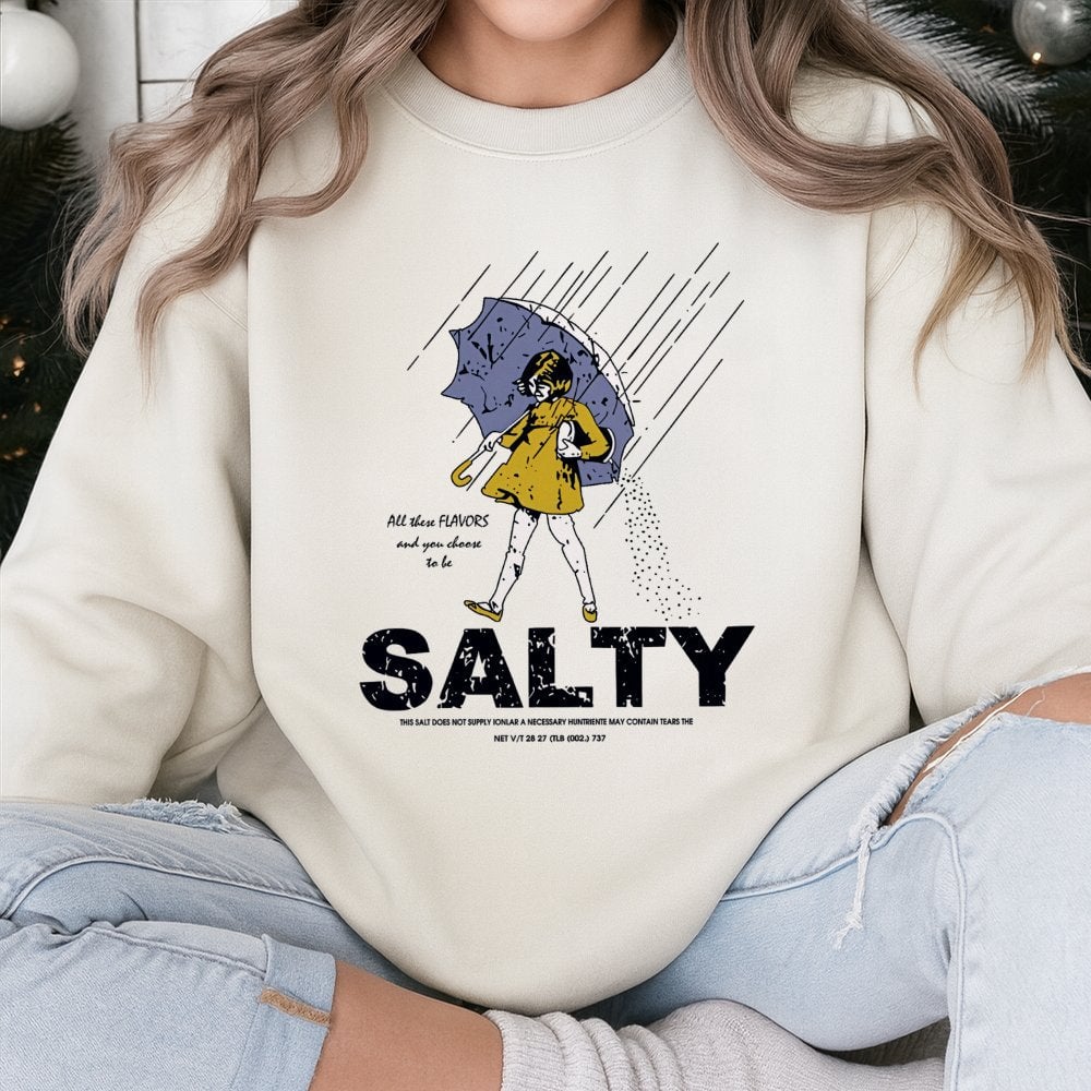 Salty Girl Sweatshirt | Retro Umbrella Graphic Illustration | Premium Cotton Blend | Funny Sarcastic Gift for Her