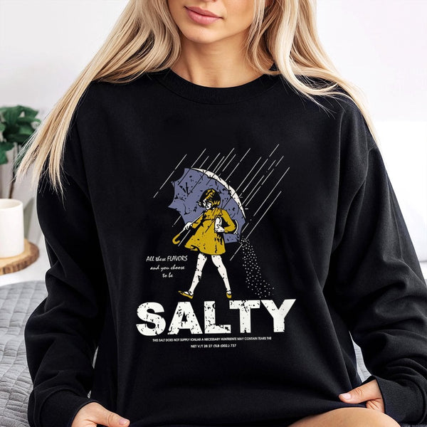 Salty Girl Sweatshirt | Retro Umbrella Graphic Illustration | Premium Cotton Blend | Funny Sarcastic Gift for Her