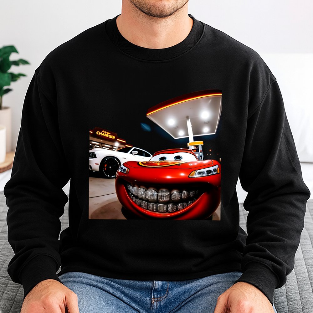 Racing Car With Diamond Grillz Sweatshirt | Funny Meme Graphic Design | Premium Cotton-Blend Fleece | Hip Hop Inspired Gift F