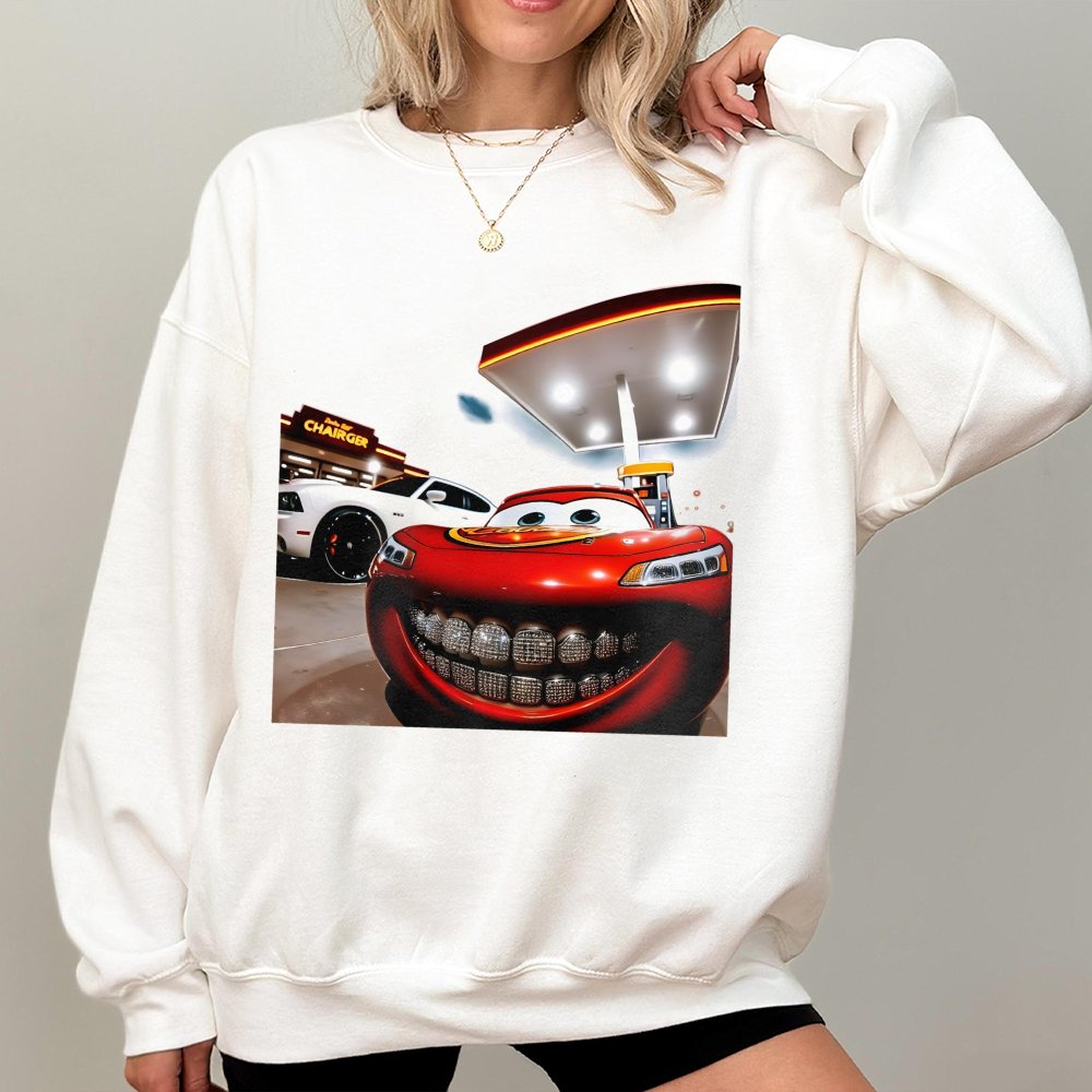 Racing Car With Diamond Grillz Sweatshirt | Funny Meme Graphic Design | Premium Cotton-Blend Fleece | Hip Hop Inspired Gift F