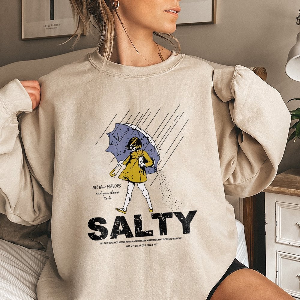 Salty Girl Sweatshirt | Retro Umbrella Graphic Illustration | Premium Cotton Blend | Funny Sarcastic Gift for Her
