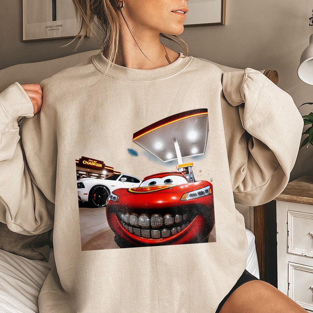 Racing Car With Diamond Grillz Sweatshirt | Funny Meme Graphic Design | Premium Cotton-Blend Fleece | Hip Hop Inspired Gift F