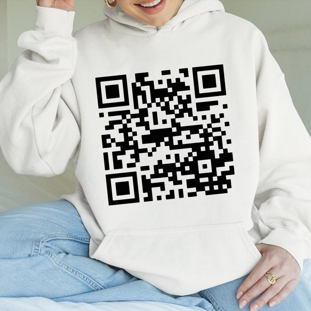 QR Code Graphic Hoodie | Funny Text Hidden Message Design | Premium Cotton Blend Streetwear | Unisex Sarcastic Gift for Tech 