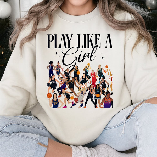 Play Like A Girl Basketball Sweatshirt | Women Sports Graphic Crewneck | Soft Cotton Blend Fleece | Gift For Female Basketbal