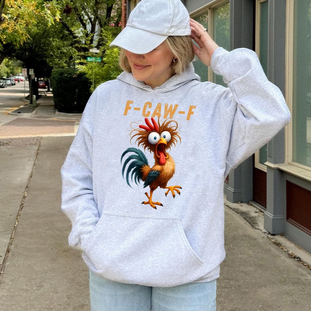 Funny Chicken Hoodie | F-Caw-F Rooster Humor Graphic Print | Premium Cotton Blend | Gift for Farm Animal Lovers and Sarcastic