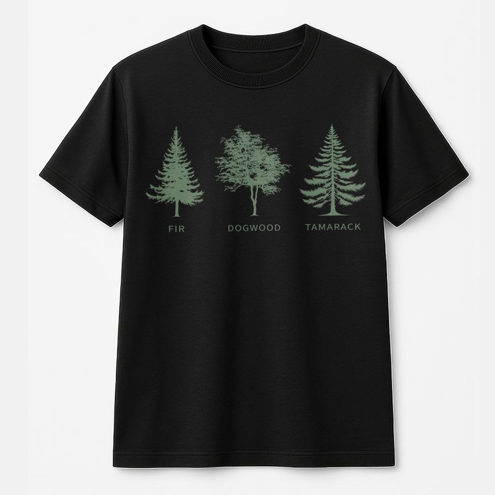 Tree T-Shirt | Fir Dogwood Tamarack Botanical Graphic | Premium Cotton Unisex Tee | Gift for Nature Lover and Forest Explorer
