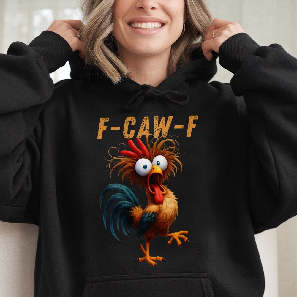 Funny Chicken Hoodie | F-Caw-F Rooster Humor Graphic Print | Premium Cotton Blend | Gift for Farm Animal Lovers and Sarcastic