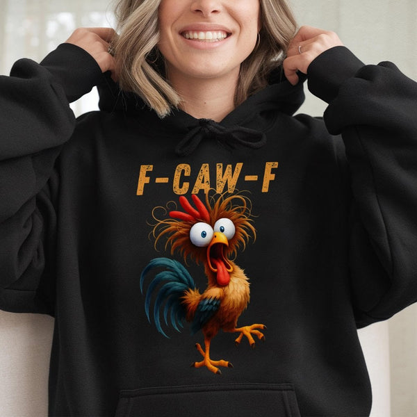 Funny Chicken Hoodie | F-Caw-F Rooster Humor Graphic Print | Premium Cotton Blend | Gift for Farm Animal Lovers and Sarcastic
