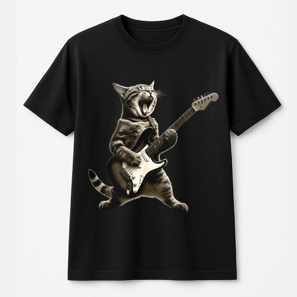 Rock Cat Guitar T-Shirt | Funny Musician Kitten Graphic | Premium 100% Cotton Tee | Unique Gift For Music Lovers & Cat Owners