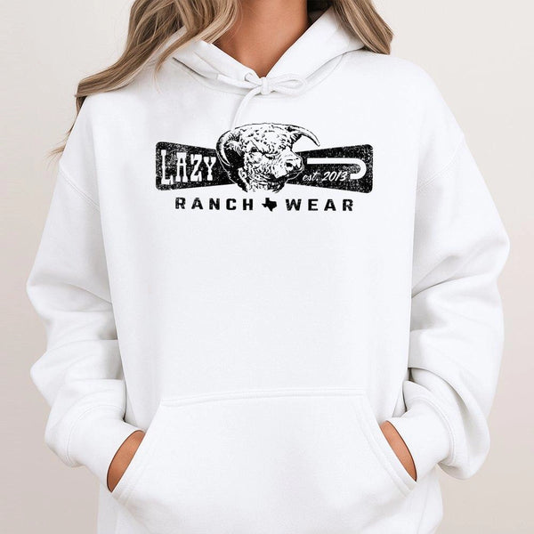 Western Ranch Hoodie | Distressed Bull Skull Graphic Print | Premium Cotton-Blend Pullover | Rustic Gift for Country Style Me