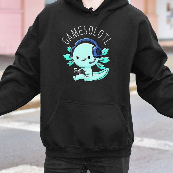 Axolotl Gamer Hoodie | Gamesolotl Video Game Design | Cotton-Poly Blend Sweatshirt | Funny Gift for Gamers and Animal Lovers