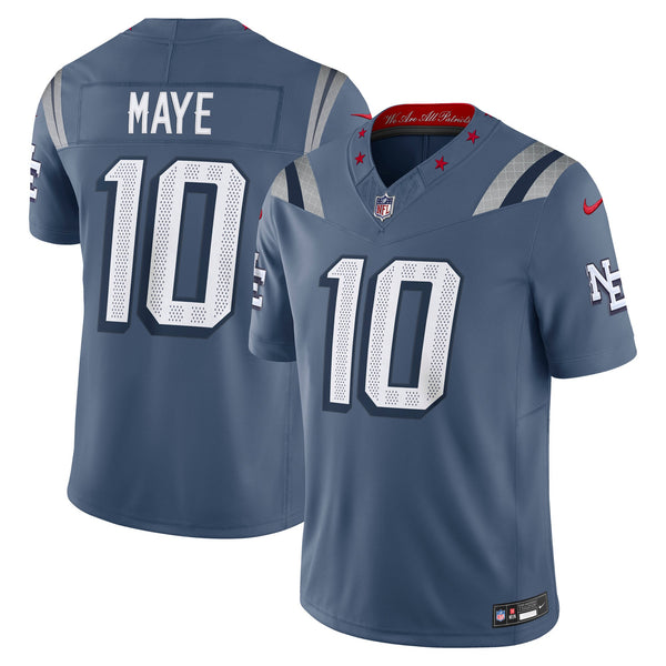 New England Patriots Drake Maye Nike Blue Rivalries Collection Printed Limited Jersey