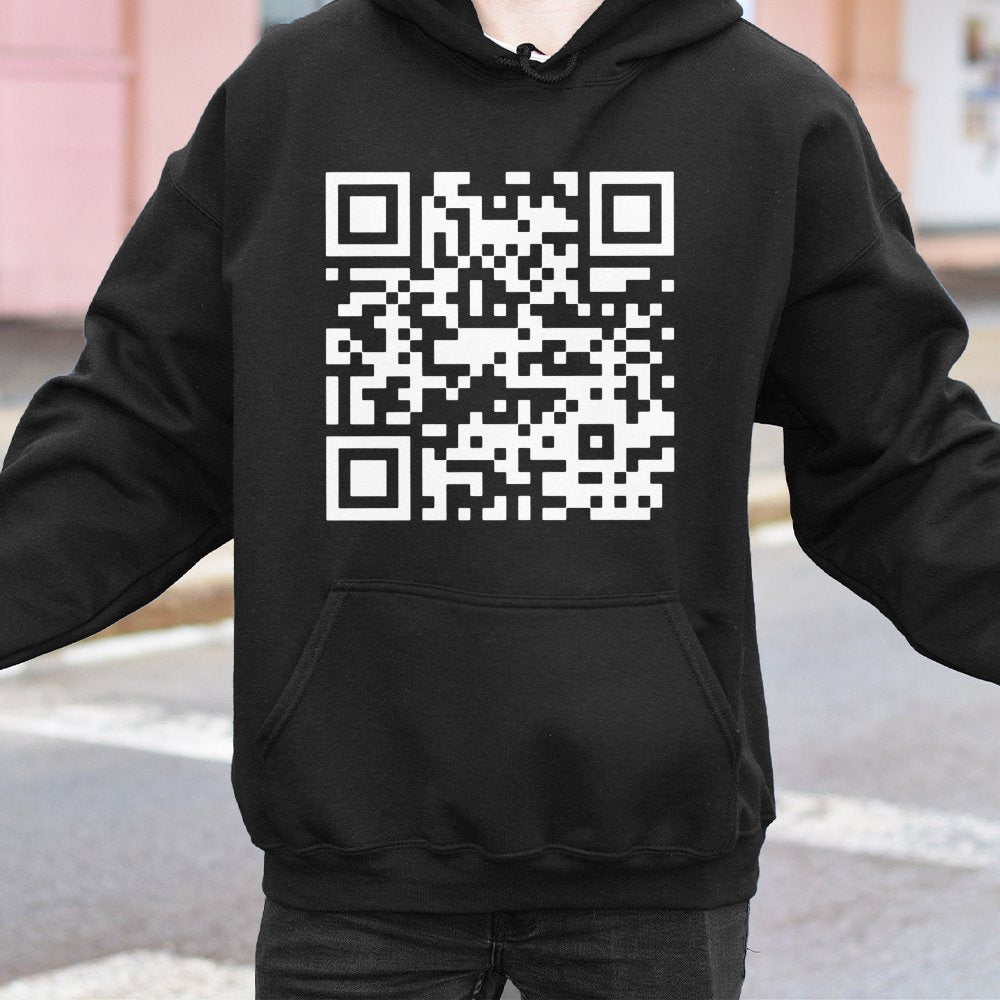 QR Code Graphic Hoodie | Funny Text Hidden Message Design | Premium Cotton Blend Streetwear | Unisex Sarcastic Gift for Tech 