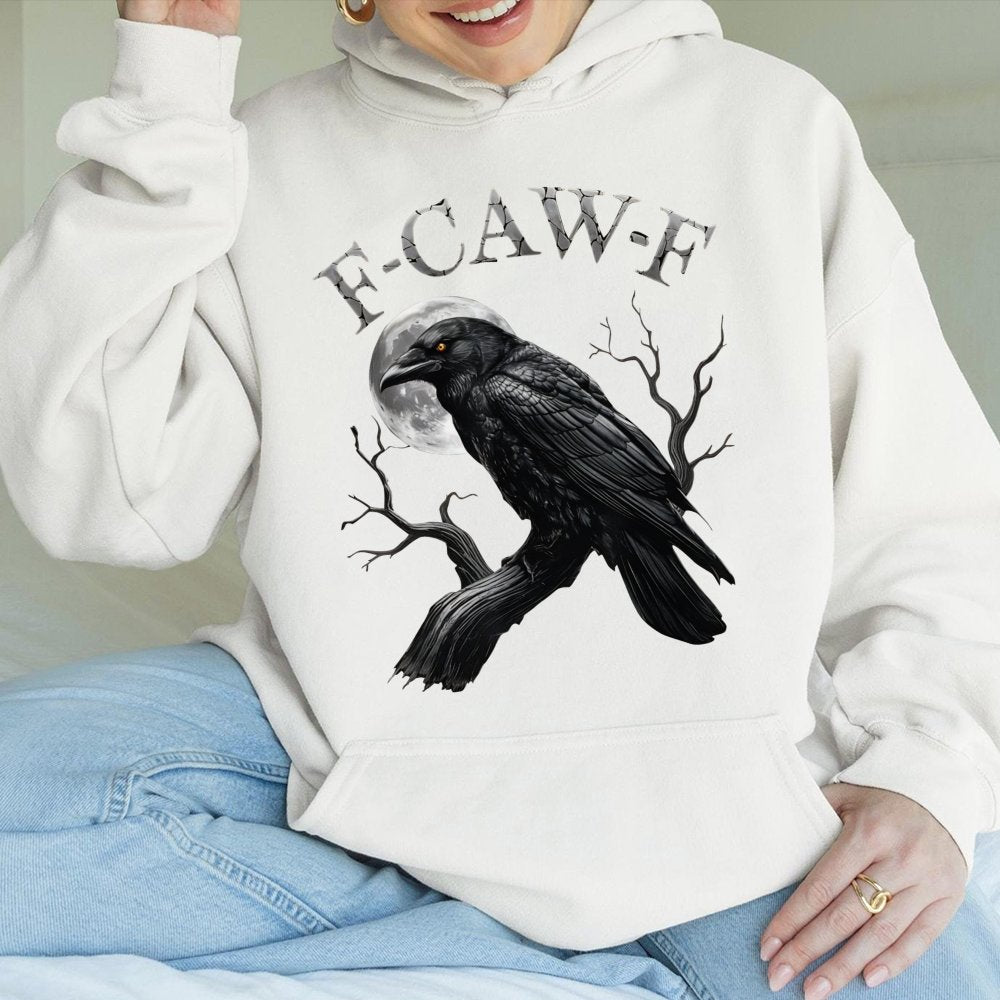 Gothic Crow Graphic Hoodie | Funny F-Caw-F Bird Pun Design | Premium Cotton Blend | Sarcastic Gift for Bird Lovers and Goth A