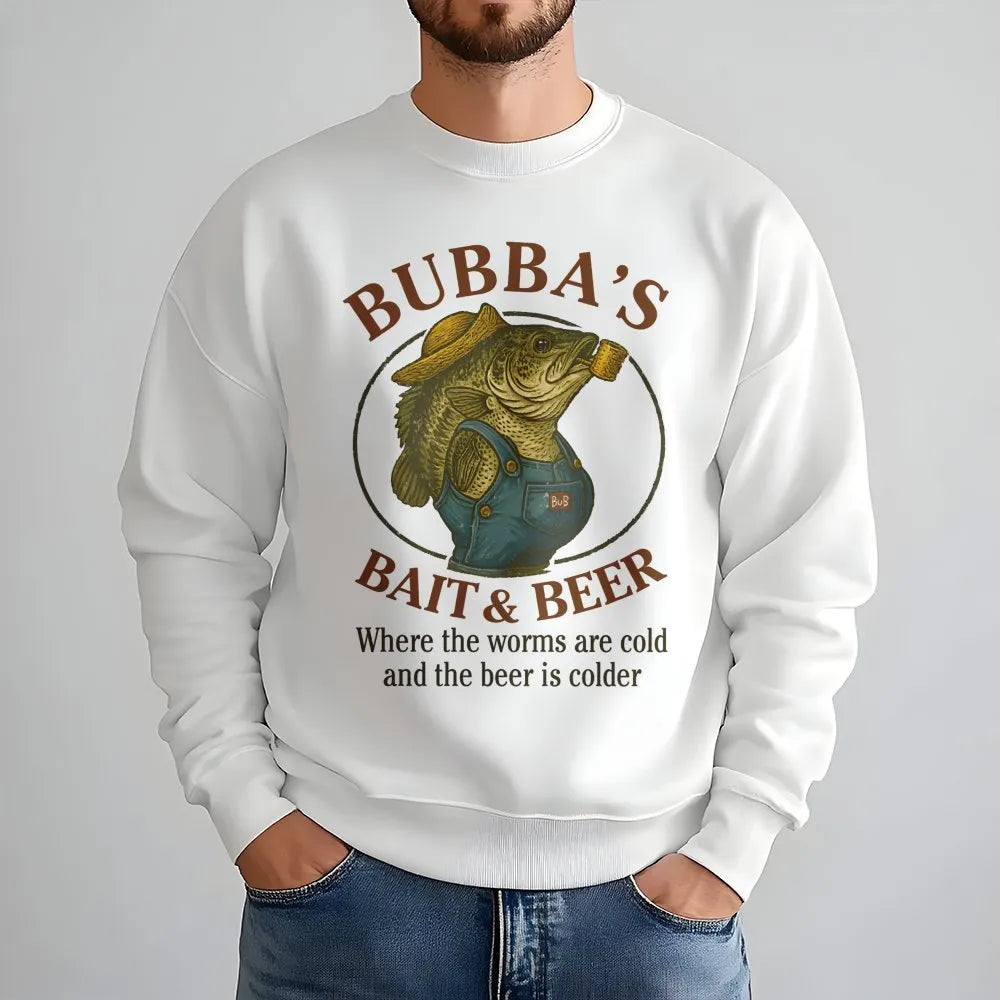Bubba's Bait & Beer Sweatshirt | Funny Fishing Graphic Apparel | Premium Cotton Blend | Gift for Fishermen & Outdoorsmen