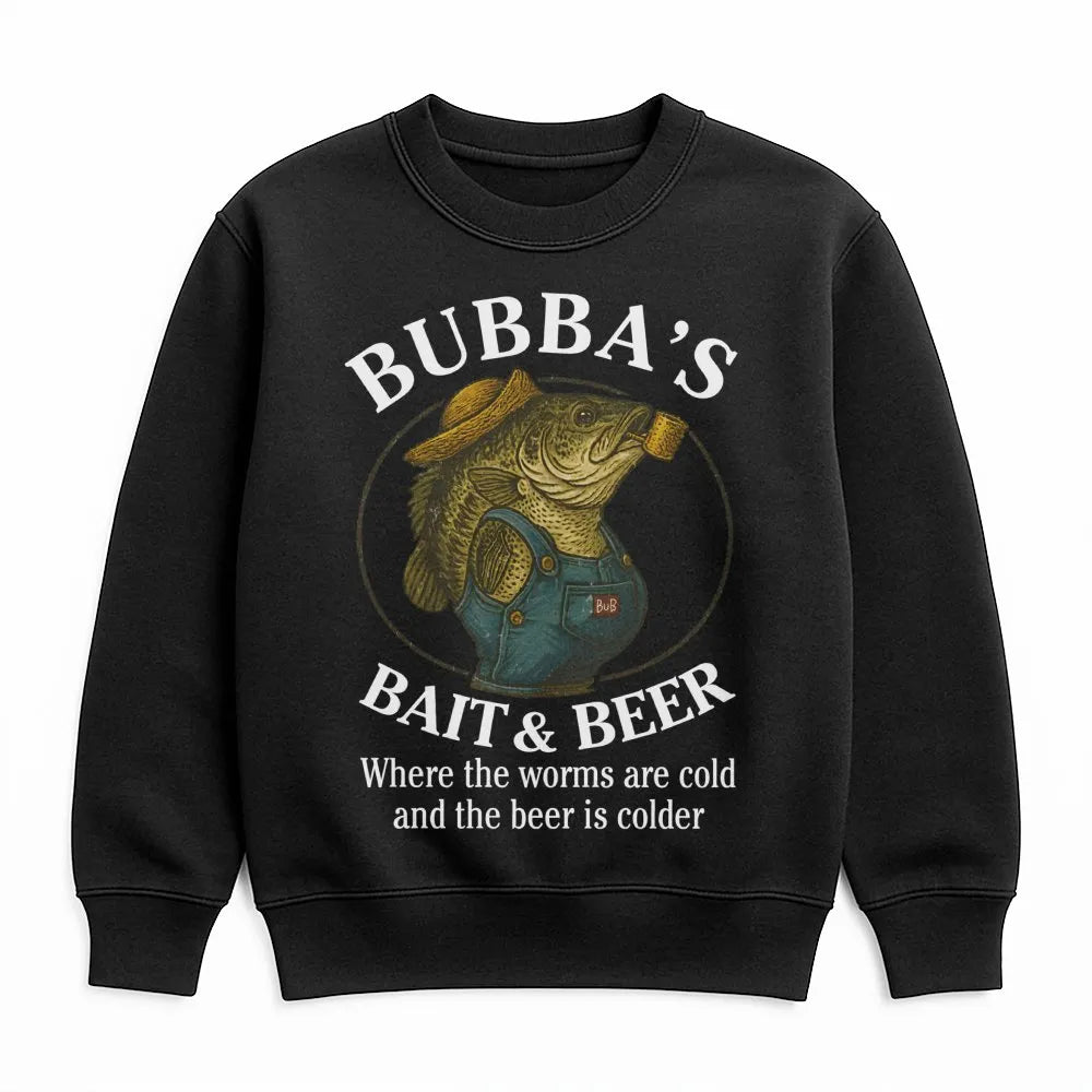 Bubba's Bait & Beer Sweatshirt | Funny Fishing Graphic Apparel | Premium Cotton Blend | Gift for Fishermen & Outdoorsmen