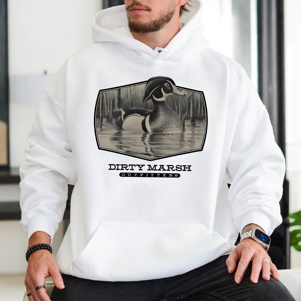 Duck Hunting Hoodie | Vintage Wood Duck Marsh Graphic | Premium Cotton Blend | Waterfowl Outdoor Gift for Hunters